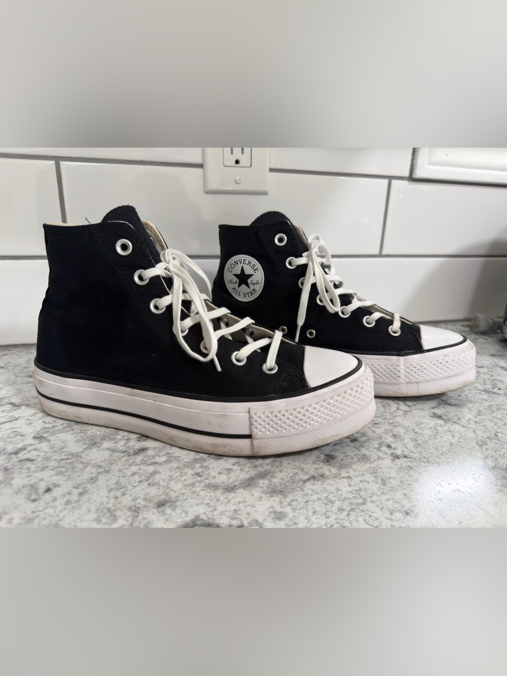 Converse High Top Platform Sneakers - Black & White